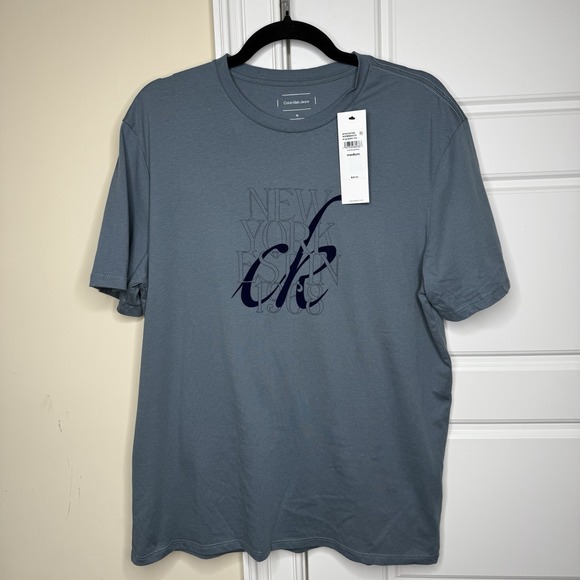 Calvin Klein Other - Calvin Klein Men's Medium Velour Script Logo Graphic Classic Fit T-Shirt Blue
